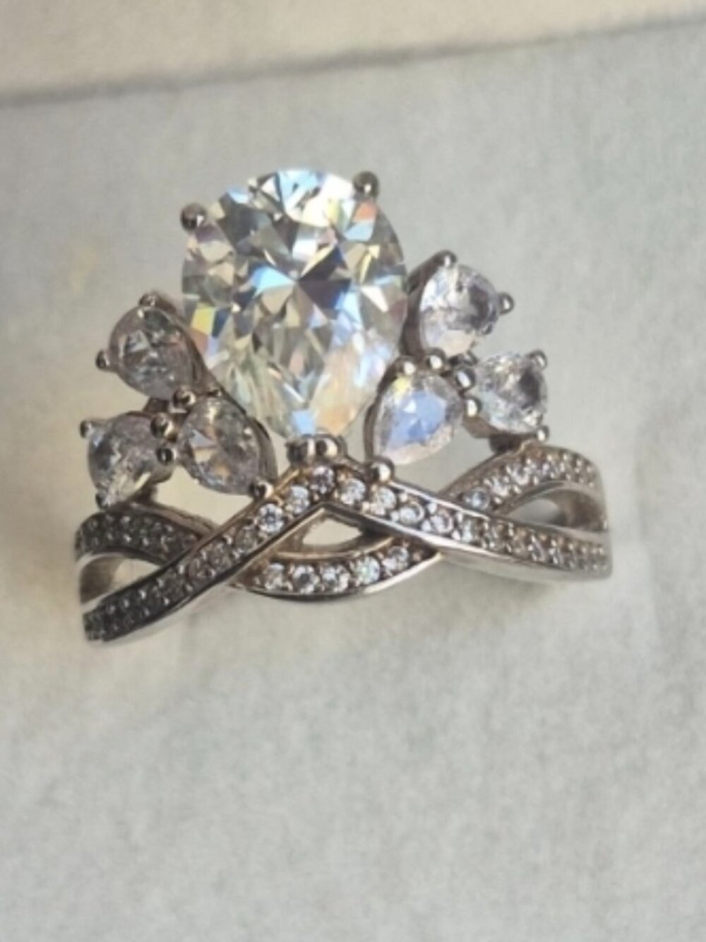 5 Carat VVS1 Crown & Pear Cut Moissanite Ring in adjustable setting